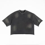 Etai men's clothing trendy brand spray monkey short wide terry distressed t-shirt men's high street loose edge washed retromen short sleeve