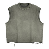 Etai men's clothing youth streetwear retro boxy sleeveless short sleeve men's high-quality pure cotton distressed tank top