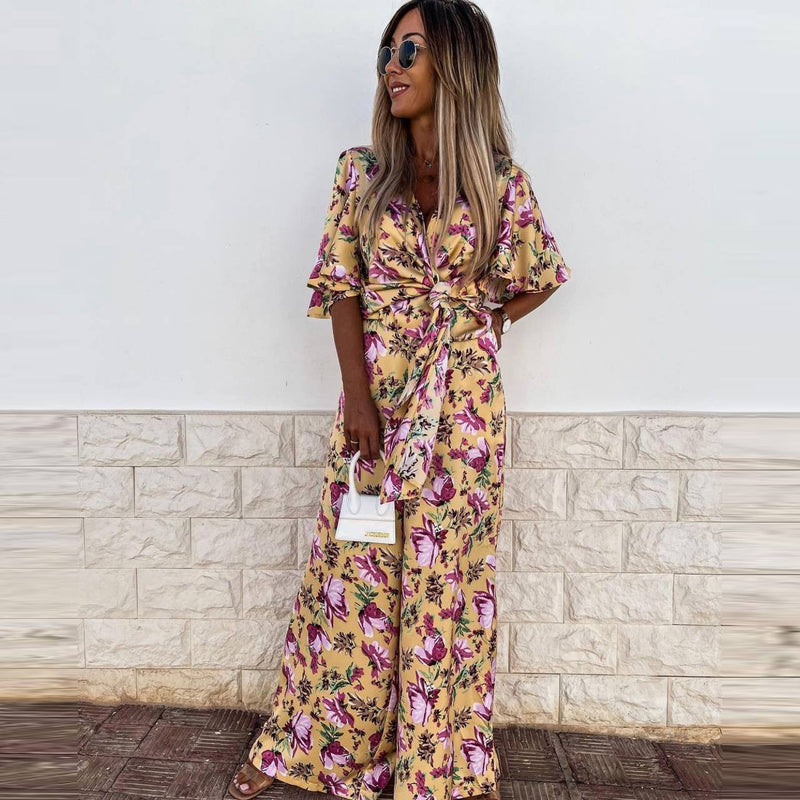 Gypsy Girl Outfits Jumpsuit Puff Sleeve T-shirt in Yellow
