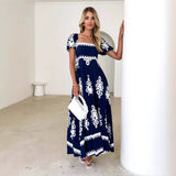 Women's dress - summer amazon independent site fashion cross-border women's clothing - vacation style printed beach dress - shirred dress for women