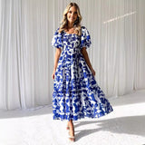 Women's dress - cross-border spring/summer amazon style elegant printed off-the-shoulder puff sleeve fashion european and american dress