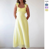 Women's dress - cross-border fashion, european & american style, independent website, elegant & chic, tie-waist a-line solid color midi dress