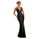 Women's dress: bestselling european and american long dress - fashionable, sexy, versatile bodycon long satin midi skirt set