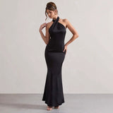 Women's halter neck evening dress - export quality, amazon fashion, elegant slim-fit dress, european & american style, wish, banquet, fashionable party dress
