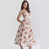 Women's dress - cross-border fashion: sweet & spicy floral midi dress with open back and spaghetti straps - perfect for summer in europe and the us
