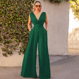 Women's pants: european and american fashionable summer slim-fit jumpsuit, high-waisted, slimming, straight-leg wide-leg pants for women