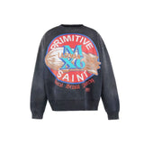 Saint m hoodie - spring/autumn s.m. crewneck sweatshirt with round graphic, letter print, ribbed trim, and distressed finish