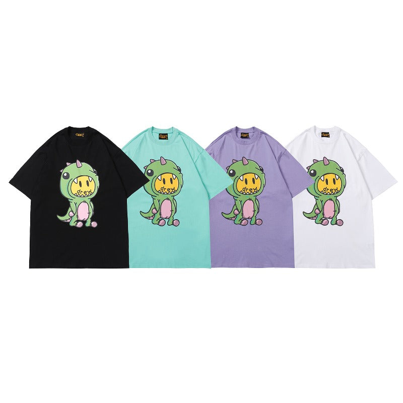 Drew house t-shirt - spring/summer d@ew cartoon dinosaur print crew neck pullover short sleeve
