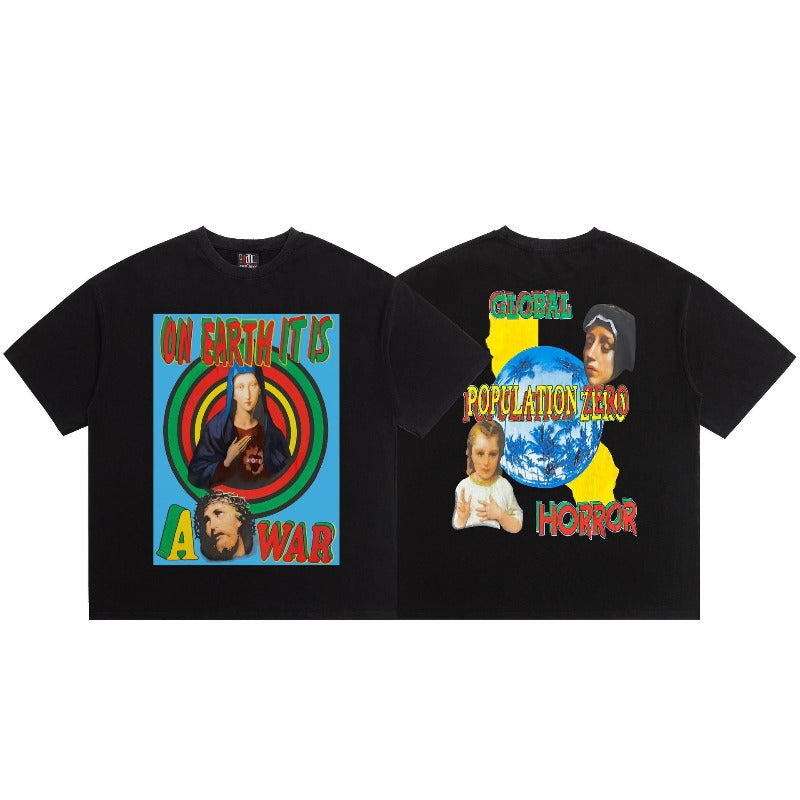 saint m t shirts  s.m. madonna and child earth vintage print short sleeve tee - wholesale