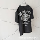 saint m t shirts  s.m harley wolf head graphic crew neck pullover short sleeve t-shirt - wholesale