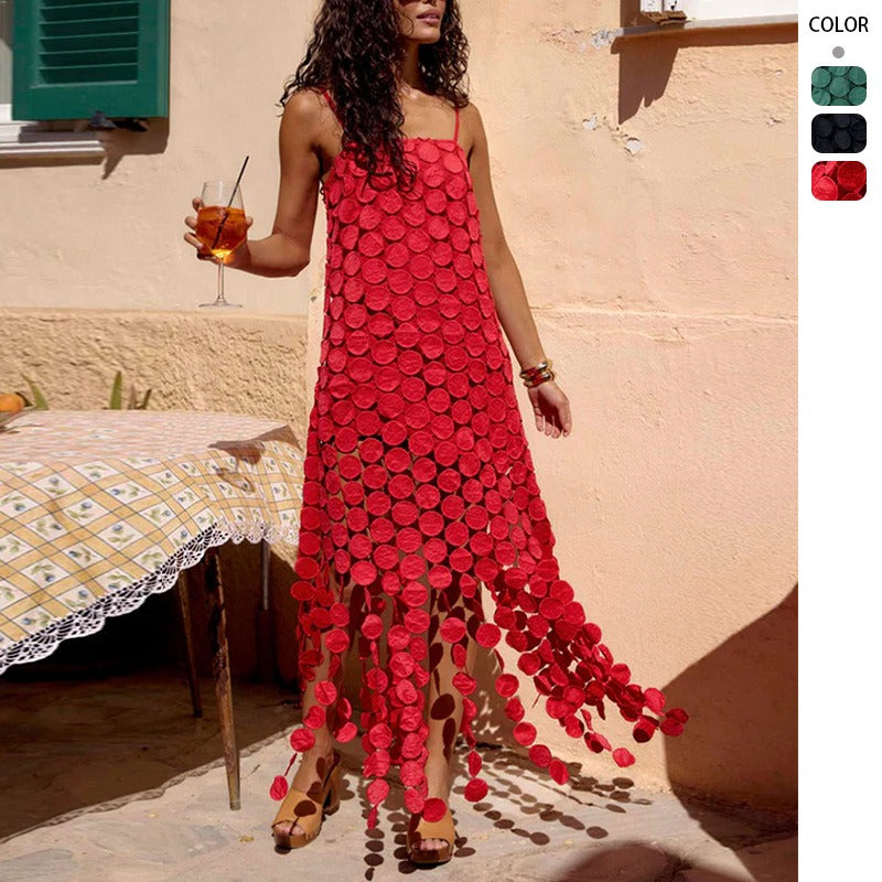 Women's dress - cross-border summer french hollow-out camisole dress, fashionable lace, high-end elegant women's dress