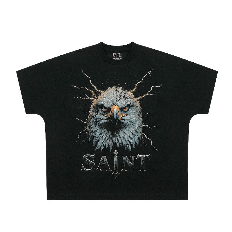 saint m t shirts  s.m eagle letter graphic crew neck pullover short sleeve t-shirt - wholesale