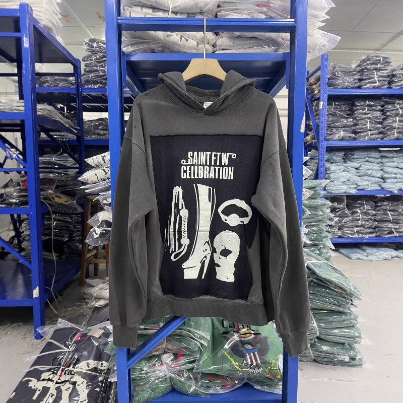 Saint m t jackets autumn/winter s.m cell celebration graphic washed & distressed hoodie - wholesale