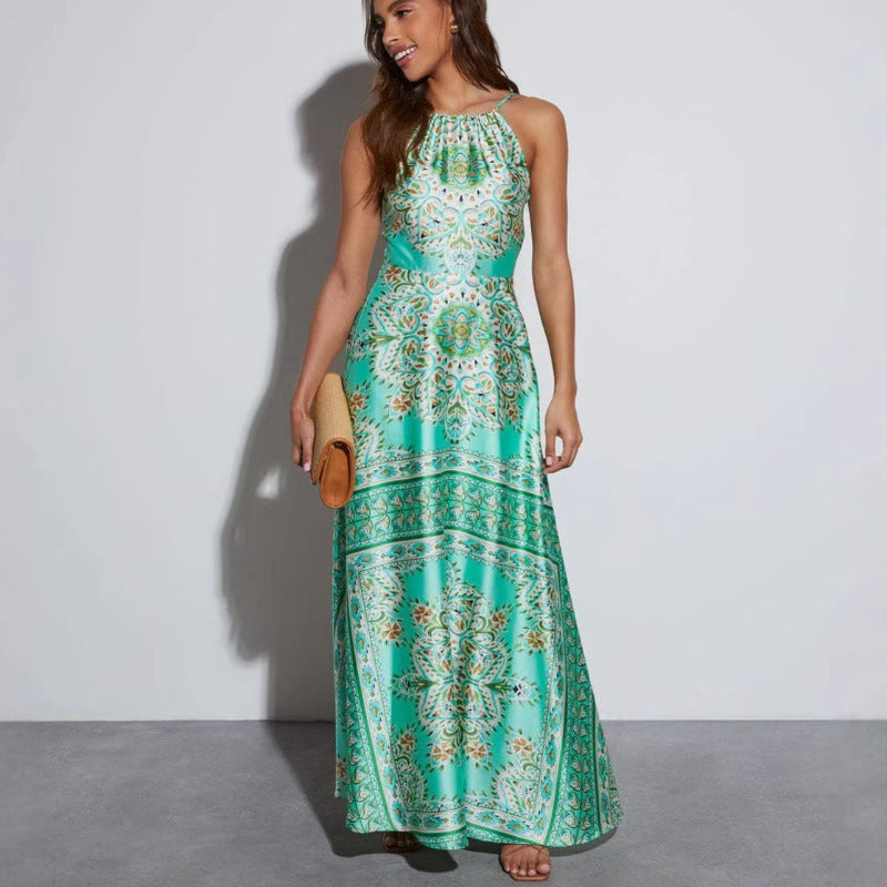 Women's dress - cross-border e-commerce, european & american spring bohemian style fashion printed camisole dress