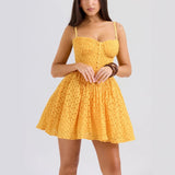Women's dress - cross-border e-commerce sexy lace jacquard dress - european and american style pure & sultry backless a-line puffy gown - short princess dress