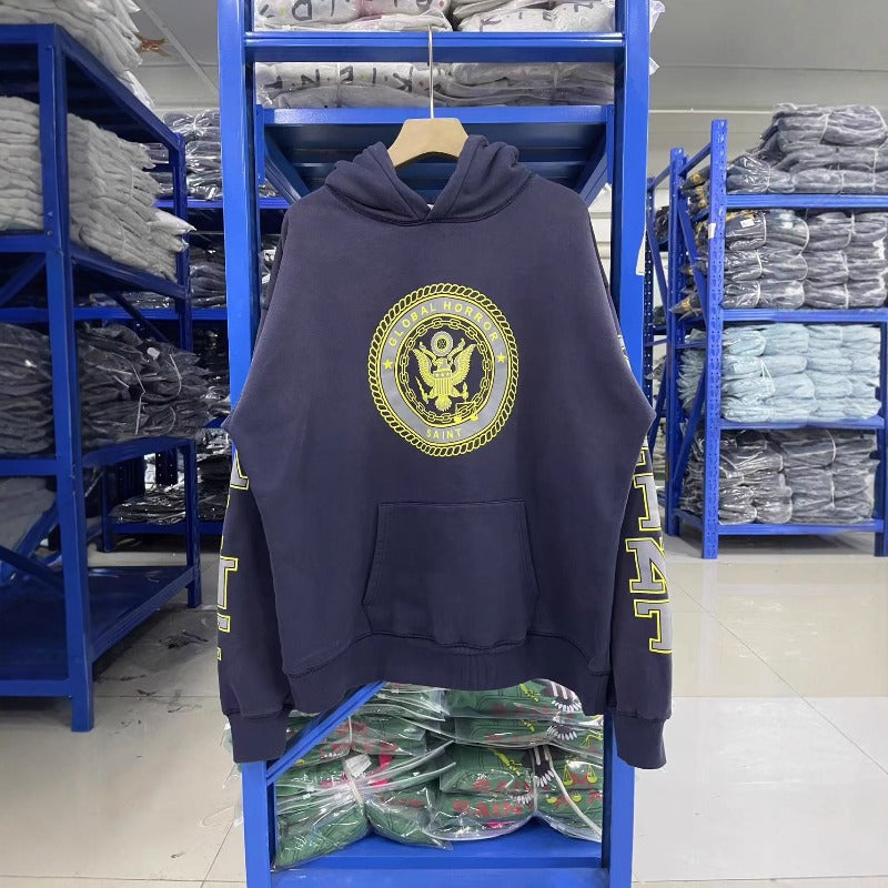 Saint m hoodie - spring/autumn s.m navy medal letter print washed & distressed hooded sweatshirt - wholesale