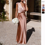 Women's dress - export fashion, european & american style, spring/summer satin solid color v-neck sexy mermaid tail dress, elegant party gown, maxi dress for women