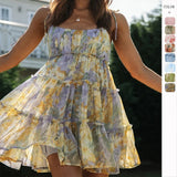 Women's dress - amazon spring/summer resort style sexy print high-end european and american spaghetti strap dress with lining