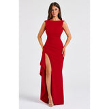Women's dress - new summer collection: european & american style, solid color, round neck, high slit, sexy backless, slim fit maxi dress
