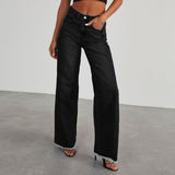 Women's pants - cross-border amazon, independent website, foreign trade women's denim jeans - washed denim wide leg pants