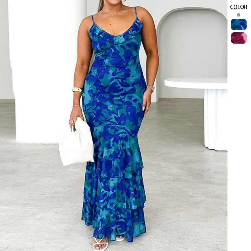 Women's dress - cross-border fashion: sexy, chic, and trendy european & american style. features a spaghetti strap, long length, floral lace, and slim fit design. perfect for instagram-worthy looks