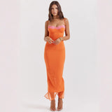 Women's dress: european and american cross-border fashion - lace trim bandeau maxi dress, spicy girl style, fashionable camisole, vacation-inspired dress for women