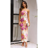 Women's dress - cross-border fashion, european & american amazon style, spring/summer elegant socialite satin backless bandeau dress with print