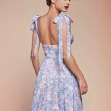 Women's dress - cross-border supply - european & american style - chiffon printed maxi dress - halter neck slit - vacation style dress