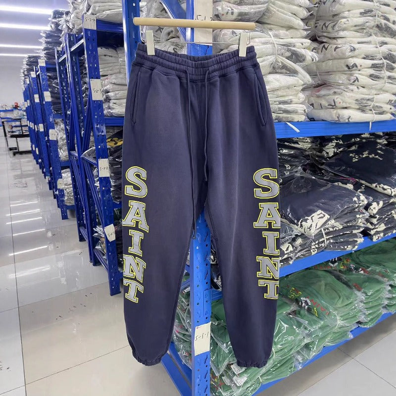 Saint m t pants - spring/autumn s.m letter print washed vintage elastic waist trousers