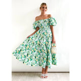Women's dress: bestselling spring/summer one-shoulder printed puffy sleeve a-line dress for cross-border e-commerce (us/european platforms)