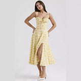 Women's dress: european and american cross-border summer sexy backless slim-fit cami dress, vacation-style floral print slit midi dress