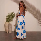 Women's summer new cross-border amazon sundress two-tone dress bohemian gown printed tie-up dress