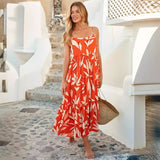 Women's dress - cross-border independent site - european & american summer vacation - spaghetti strap - backless - printed - a-line - long - casual swing dress - women's