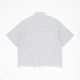 Trendy men's distressed hem plaid shirt - lightweight short sleeve casual boxy fit for summer
