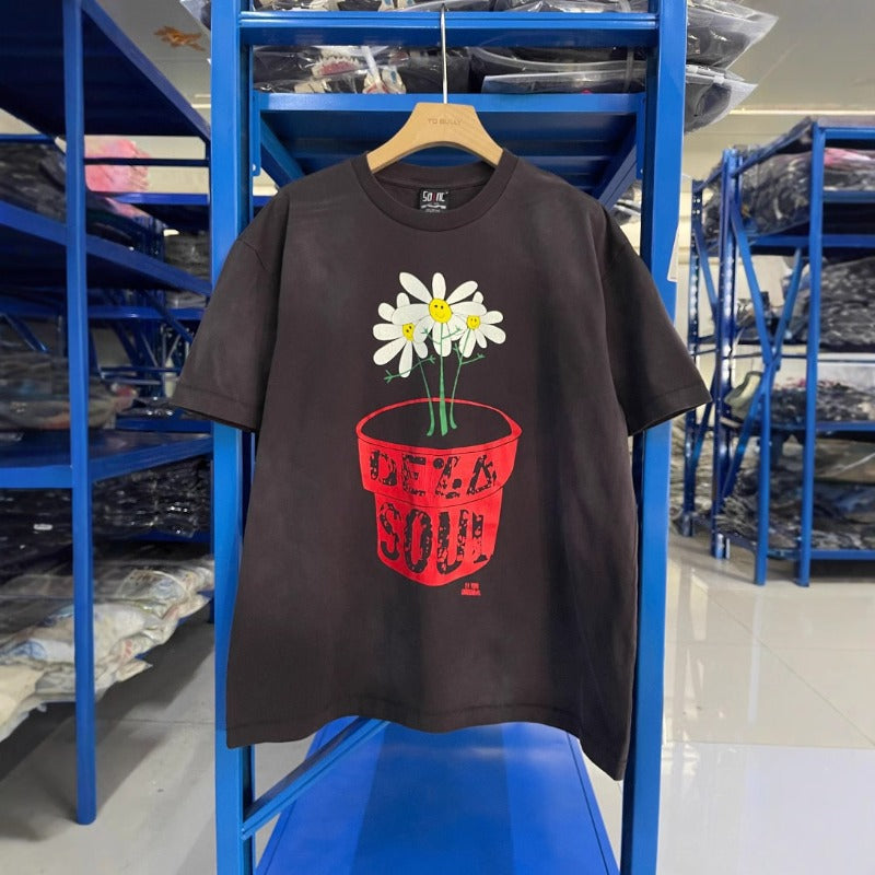 saint m t shirts  s.m daisy print crew neck pullover short sleeve top