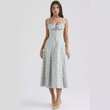 Women's dress: european and american cross-border summer sexy backless slim-fit cami dress, vacation-style floral print slit midi dress