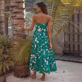 Women's dress - cross-border independent site - european & american summer vacation - spaghetti strap - backless - printed - a-line - long - casual swing dress - women's
