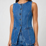 Women's pants: spring/summer amazon independent store fashion sleeveless cinched waist high-waisted loose denim shorts set (us/eu style)