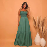 Women's dress: european and american style, solid color, high-waisted, slimming, elegant, vintage-inspired, spaghetti strap, maxi length, dress, light luxury