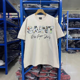 saint m t shirts  s.m landscape letter graphic crew neck pullover short sleeve top - wholesale