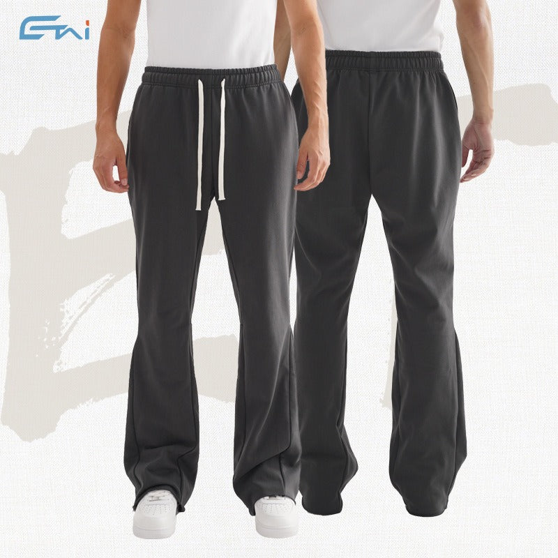 Etai men's clothing high-quality loose-fit casual cotton flare sweatpants - american street style raw hem drawstring flare pants