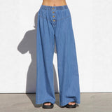 Women's pants: amazon independent store, european and american spring/summer lightweight elastic waist denim trousers, drapey vintage wide-leg jeans