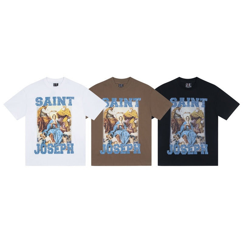 saint m t shirts  s.m. virgin mary oil painting graphic crew neck short sleeve tee