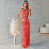Women's sleeveless chiffon two-piece set: european & american style, spring/summer, elastic waist, loose fit, ins-inspired vacation dress set
