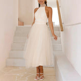 Women's dress - cross-border fashion: european & american spring/summer high-end tulle turtleneck casual halter dress