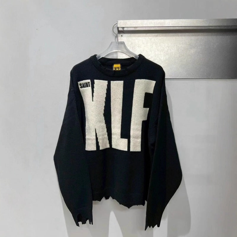 Saint m t sweater - autumn/winter european and american streetwear brand distressed graphic crewneck pullover