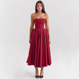 Women's dress: sexy summer outfit - high-end fishbone bandeau dress, pure & sultry style, hot girl slim fit, backless midi dress