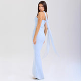 Women's dress: cross-border european and american style blue bandeau crop top + high-waisted bodycon pencil skirt slim-fit two-piece set