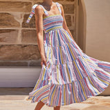 Women's dress - amazon women's clothing - spring/summer european and american casual plaid tie-up bandeau ruched maxi dress