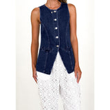 Women's top: amazon independent site cross-border fashion - vintage european & american style, round neck, sleeveless, cinched waist denim vest jacket for women